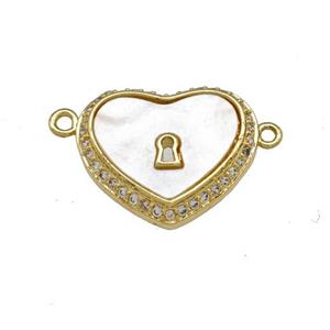 Copper Heart Connector Pave Shell Zirconia 18K Gold Plated, approx 14-18mm