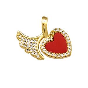 Copper Heart Pendant Pave Shell Zirconia Shark-Tail 18K Gold Plated, approx 15-18mm