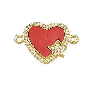 Copper Heart Connector Pave Shell Zirconia Star 18K Gold Plated, approx 17mm