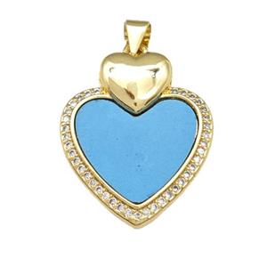 Copper Heart Pendant Pave Shell Zirconia 18K Gold Plated, approx 20-24mm