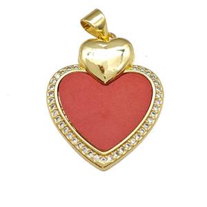 Copper Heart Pendant Pave Shell Zirconia 18K Gold Plated, approx 20-24mm