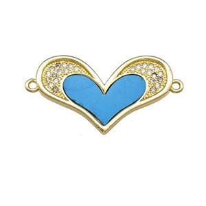 Copper Heart Connector Pave Shell Zirconia 18K Gold Plated, approx 17-28mm