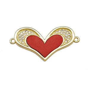 Copper Heart Connector Pave Shell Zirconia 18K Gold Plated, approx 17-28mm