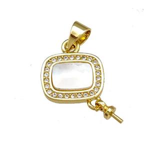 Copper Square Pendant Pave Shell Zirconia With Bail 18K Gold Plated, approx 10-12mm