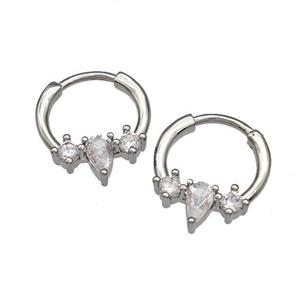 Copper Hoop Earrings Micro Pave Zirconia Platinum Plated, approx 13-15mm