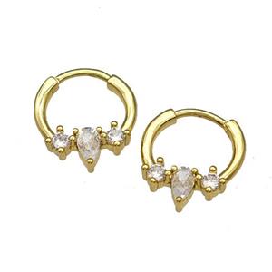 Copper Hoop Earrings Micro Pave Zirconia Gold Plated, approx 13-15mm