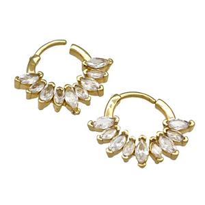 Copper Hoop Earrings Micro Pave Zirconia Gold Plated, approx 13-17mm