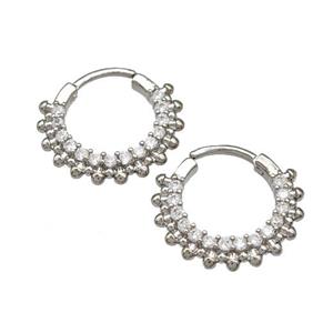 Copper Hoop Earrings Micro Pave Zirconia Platinum Plated, approx 16mm
