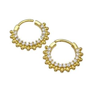 Copper Hoop Earrings Micro Pave Zirconia Gold Plated, approx 16mm