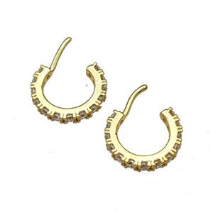 Copper Stud Earrings Micro Pave Zirconia Gold Plated, approx 12mm