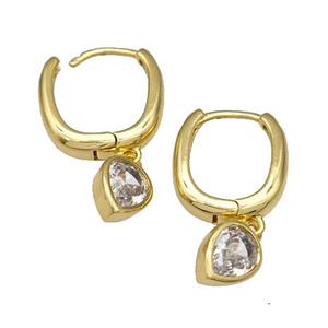 Copper Latchback Earrings Pave Zirconia Heart Gold Plated, approx 6mm, 12-16mm