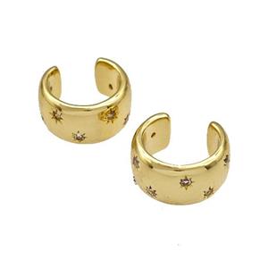 Copper Clip Earrings Micro Pave Zirconia Gold Plated, approx 14mm