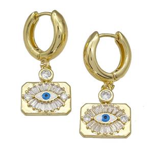 Copper Latchback Earrings With Evil Eye Micro Pave Zirconia Gold Plated, approx 10-14mm, 15mm dia