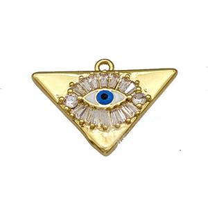 Copper Evil Eye Charms Pendant Micro Pave Zirconia Triangle Gold Plated, approx 13-21mm