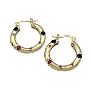 Copper Latchback Earrings Micro Pave Zirconia Gold Plated, approx 20mm