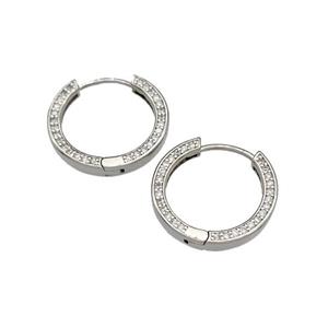 Copper Hoop Earrings Micro Pave Zirconia Platinum Plated, approx 19mm