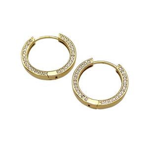 Copper Hoop Earrings Micro Pave Zirconia Gold Plated, approx 19mm