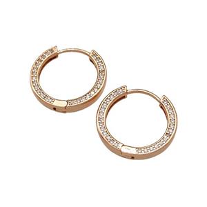 Copper Hoop Earrings Micro Pave Zirconia Rose Gold, approx 19mm