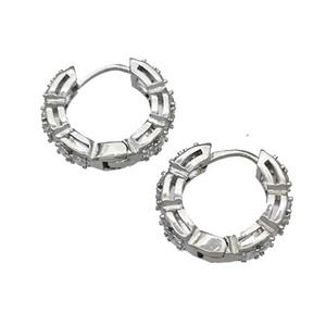 Copper Hoop Earrings Micro Pave Zirconia Platinum Plated, approx 18mm