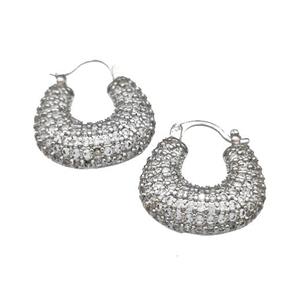 Copper Latchback Earrings Micro Pave Zirconia Platinum Plated, approx 20mm