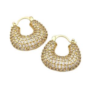 Copper Latchback Earrings Micro Pave Zirconia Gold Plated, approx 20mm