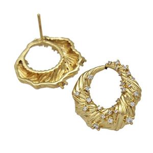 Copper Stud Earrings Micro Pave Zirconia Wreath Gold Plated, approx 22mm