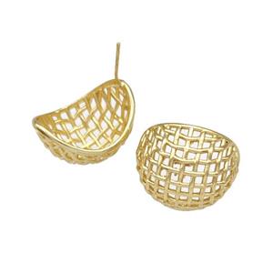 Copper Stud Earrings Hollow Mesh Gold Plated, approx 21-25mm