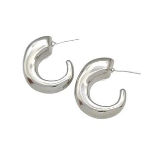 Copper Stud Earrings Hollow C-Shape Platinum Plated, approx 22-28mm