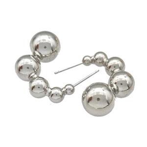 Copper Stud Earrings Hollow Platinum Plated, approx 20-30mm