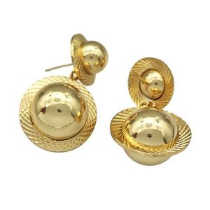 Copper Stud Earrings Planet Hollow Gold Plated, approx 15mm, 22mm