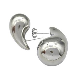 Copper Teardrop Stud Earrings Hollow Platinum Plated, approx 14-25mm