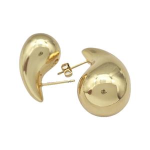Copper Teardrop Stud Earrings Hollow Gold Plated, approx 14-25mm