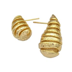 Copper Teardrop Stud Earrings Spiral Hollow Gold Plated, approx 12-21mm