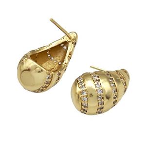 Copper Stud Earrings Micro Pave Zirconia Teardrop Hollow Gold Plated, approx 12-20mm