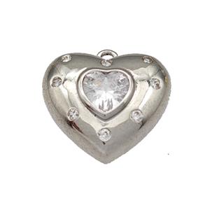 Copper Heart Pendant Micro Pave Zirconia Platinum Plated, approx 14mm