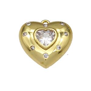 Copper Heart Pendant Micro Pave Zirconia Gold Plated, approx 14mm
