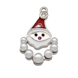 Copper Santa Claus Pendant Micro Pave Pearlized Resin Christmas Red White Enamel Platinum Plated, approx 13-20mm