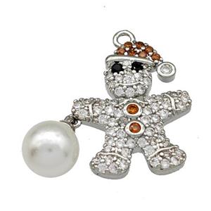 Christmas Snowman Charms Copper Pendant Micro Pave Pearlized Resin Zirconia Platinum Plated, approx 7mm, 15-19mm