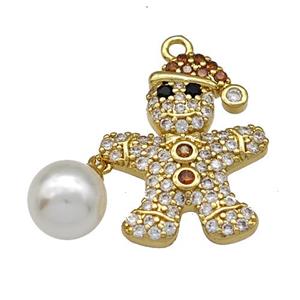 Christmas Snowman Charms Copper Pendant Micro Pave Pearlized Resin Zirconia Gold Plated, approx 7mm, 15-19mm