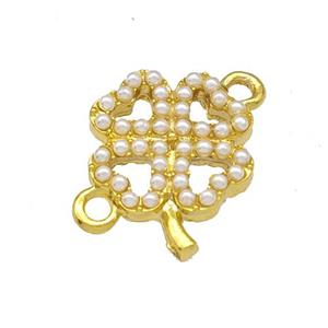 Copper Clover Connector Micro Pave Pearlized Resin Gold Plated, approx 15mm