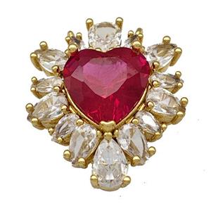 Copper Heart Pendant Pave Red Crystal Zirconia Gold Plated, approx 19-22mm