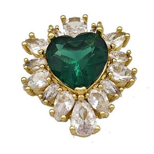 Copper Heart Pendant Pave Green Crystal Zirconia Gold Plated, approx 19-22mm