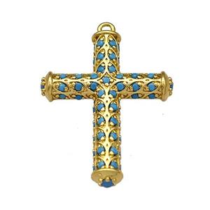 Copper Cross Pendant Micro Pave Zirconia Gold Plated, approx 20-25mm