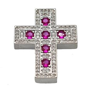 Copper Cross Pendant Micro Pave Zirconia Platinum Plated, approx 22-27mm