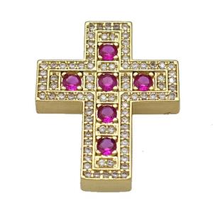 Copper Cross Pendant Micro Pave Zirconia Gold Plated, approx 22-27mm