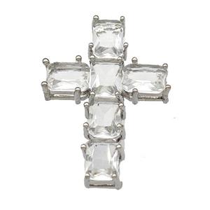 Copper Cross Pendant Micro Pave Crystal Platinum Plated, approx 20-30mm