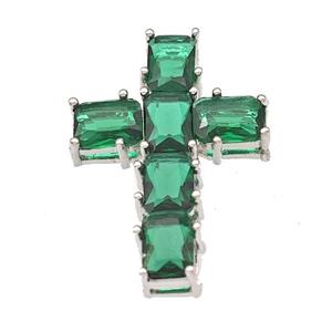 Copper Cross Pendant Micro Pave Green Crystal Platinum Plated, approx 20-30mm