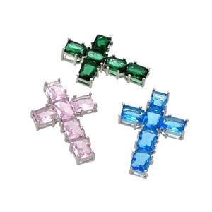 Copper Cross Pendant Micro Pave Crystal Platinum Plated Mixed, approx 20-30mm