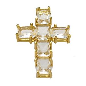 Copper Cross Pendant Micro Pave Crystal Gold Plated, approx 20-30mm