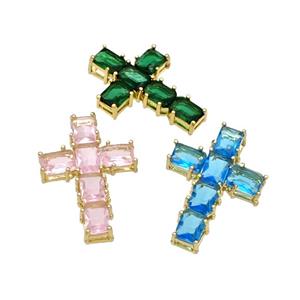 Copper Cross Pendant Micro Pave Crystal Gold Plated Mixe, approx 20-30mm